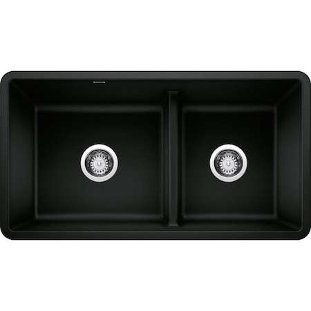 Blanco Precis Silgranit Reversible 60/40 Double Bowl Undermount Kitchen Sink with Low Divide - Coal Black 442925